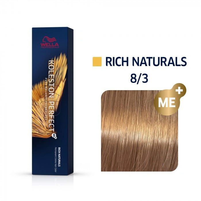 Wella Koleston Perfect Me+ Hajfesték - 8/3 - 60ml - Aranyló Világosszőke képe 1